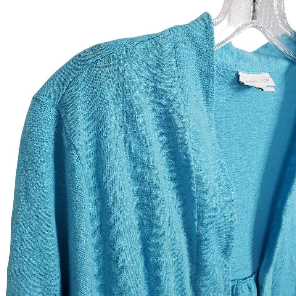 J Jill Love Linen Size XL Cardigan Open Front 100% Linen Shirred Back Turquoise - Picture 7 of 10